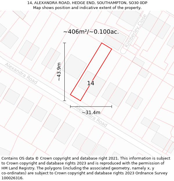 14, ALEXANDRA ROAD, HEDGE END, SOUTHAMPTON, SO30 0DP: Plot and title map