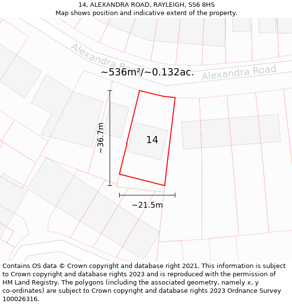 14, ALEXANDRA ROAD, RAYLEIGH, SS6 8HS: Plot and title map