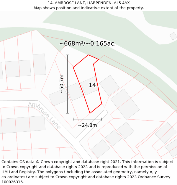 14, AMBROSE LANE, HARPENDEN, AL5 4AX: Plot and title map