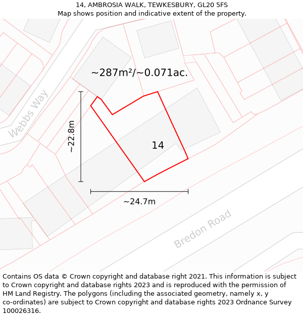 14, AMBROSIA WALK, TEWKESBURY, GL20 5FS: Plot and title map