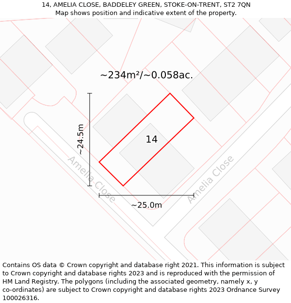 14, AMELIA CLOSE, BADDELEY GREEN, STOKE-ON-TRENT, ST2 7QN: Plot and title map