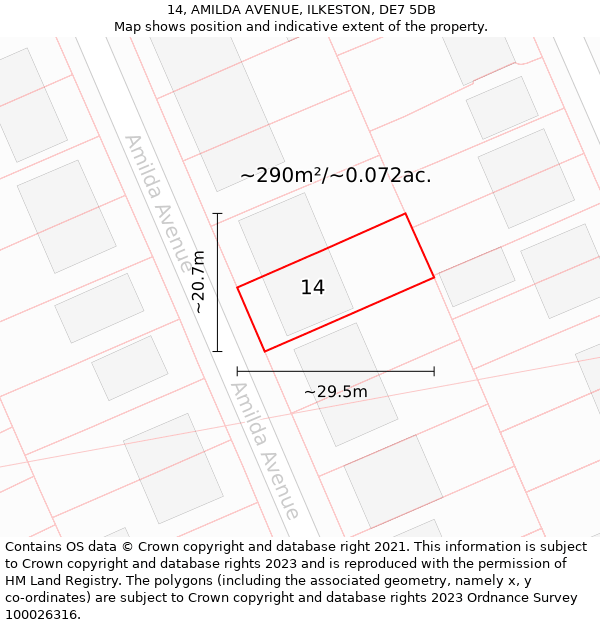 14, AMILDA AVENUE, ILKESTON, DE7 5DB: Plot and title map