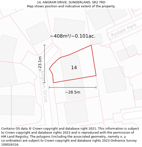 14, ANGRAM DRIVE, SUNDERLAND, SR2 7RD: Plot and title map