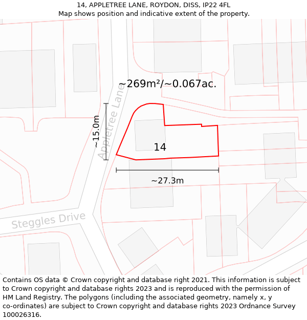 14, APPLETREE LANE, ROYDON, DISS, IP22 4FL: Plot and title map