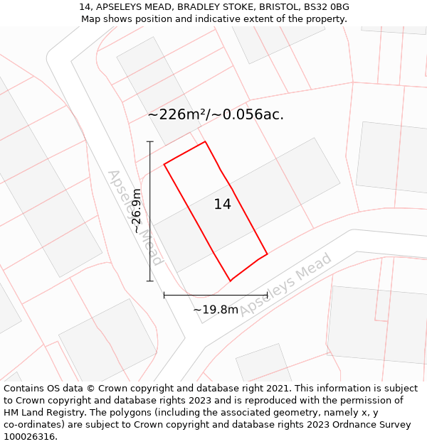 14, APSELEYS MEAD, BRADLEY STOKE, BRISTOL, BS32 0BG: Plot and title map