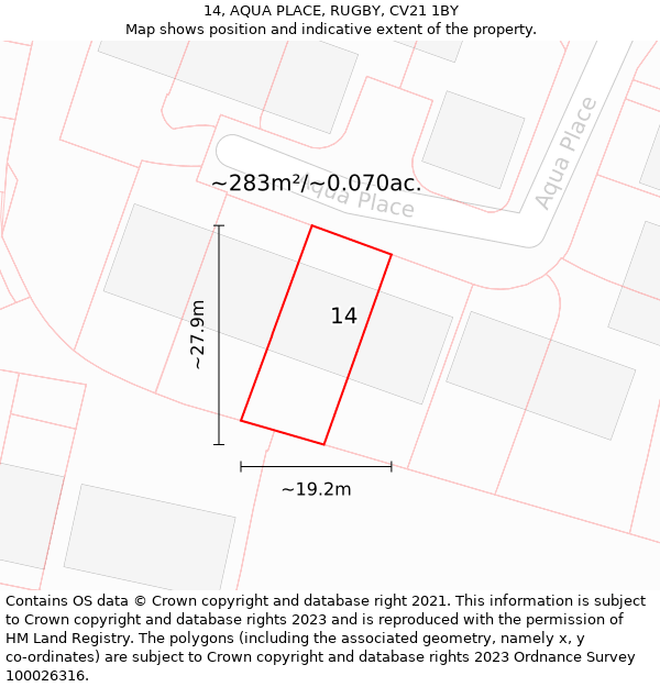 14, AQUA PLACE, RUGBY, CV21 1BY: Plot and title map