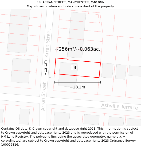 14, ARRAN STREET, MANCHESTER, M40 9NN: Plot and title map