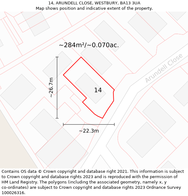 14, ARUNDELL CLOSE, WESTBURY, BA13 3UA: Plot and title map