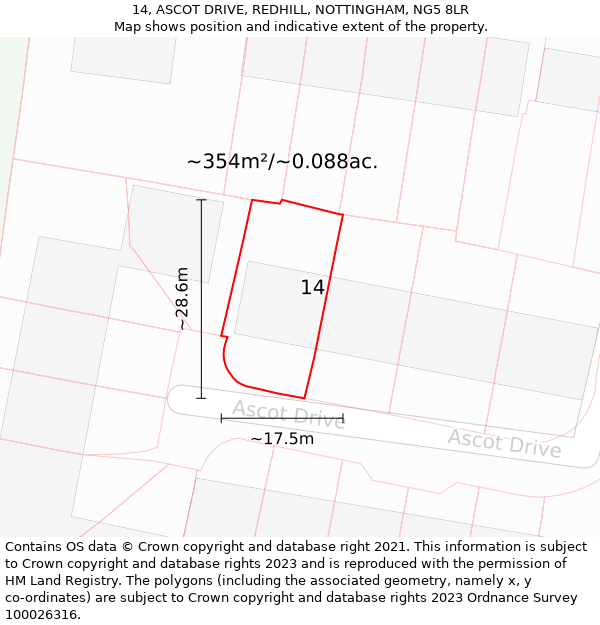 14, ASCOT DRIVE, REDHILL, NOTTINGHAM, NG5 8LR: Plot and title map