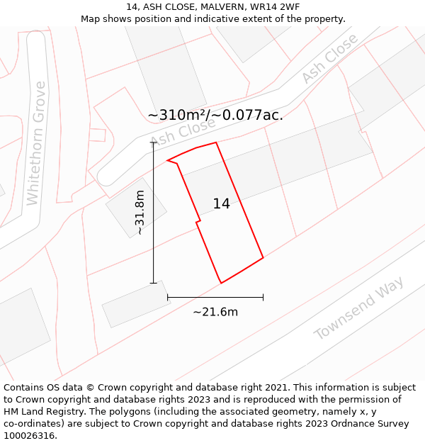 14, ASH CLOSE, MALVERN, WR14 2WF: Plot and title map