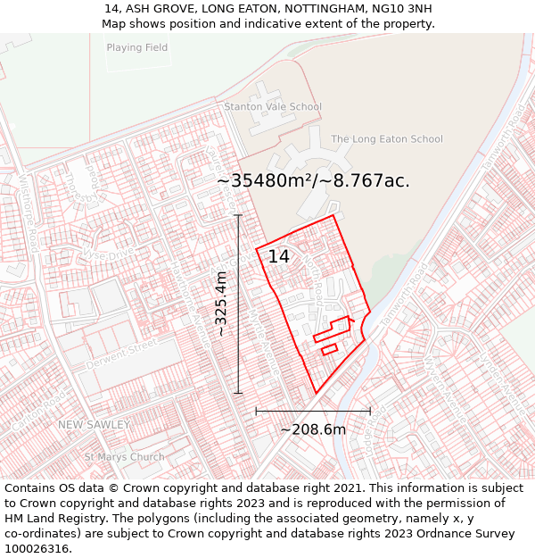 14, ASH GROVE, LONG EATON, NOTTINGHAM, NG10 3NH: Plot and title map