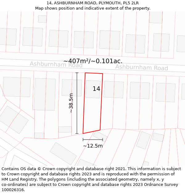 14, ASHBURNHAM ROAD, PLYMOUTH, PL5 2LR: Plot and title map