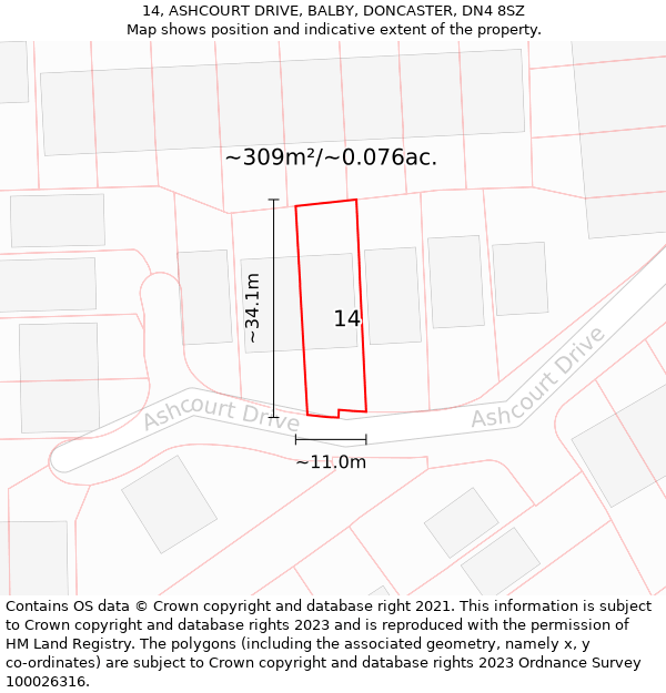 14, ASHCOURT DRIVE, BALBY, DONCASTER, DN4 8SZ: Plot and title map