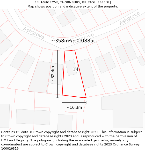 14, ASHGROVE, THORNBURY, BRISTOL, BS35 2LJ: Plot and title map