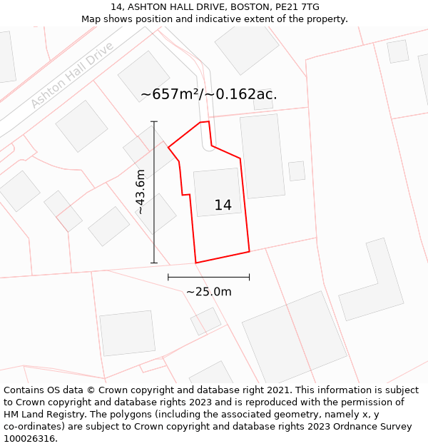 14, ASHTON HALL DRIVE, BOSTON, PE21 7TG: Plot and title map