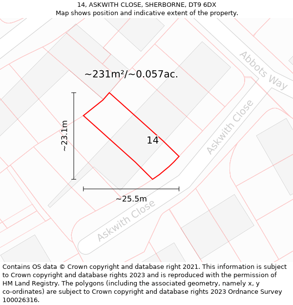 14, ASKWITH CLOSE, SHERBORNE, DT9 6DX: Plot and title map