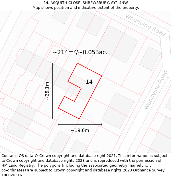 14, ASQUITH CLOSE, SHREWSBURY, SY1 4NW: Plot and title map