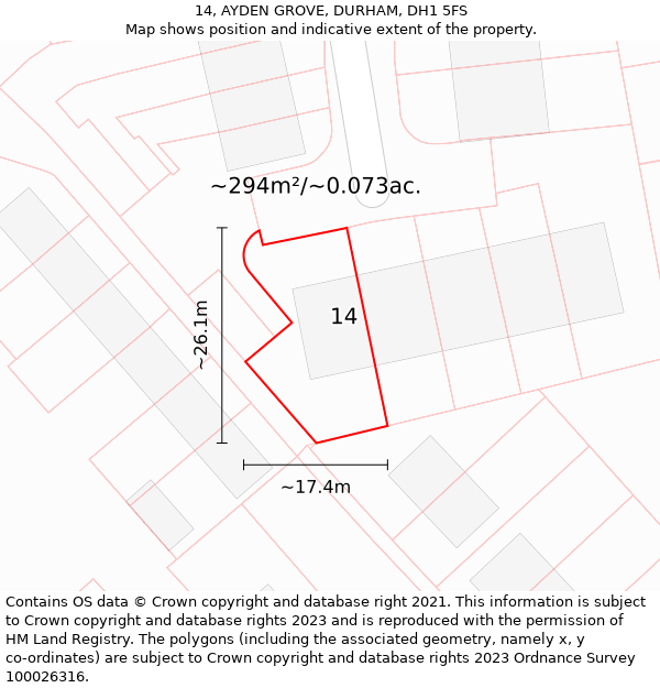 14, AYDEN GROVE, DURHAM, DH1 5FS: Plot and title map