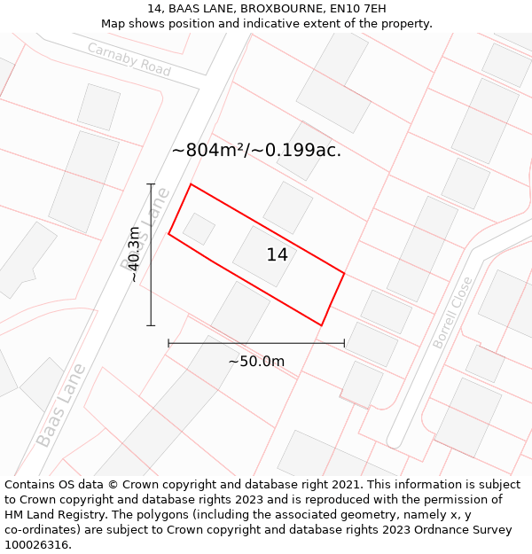 14, BAAS LANE, BROXBOURNE, EN10 7EH: Plot and title map