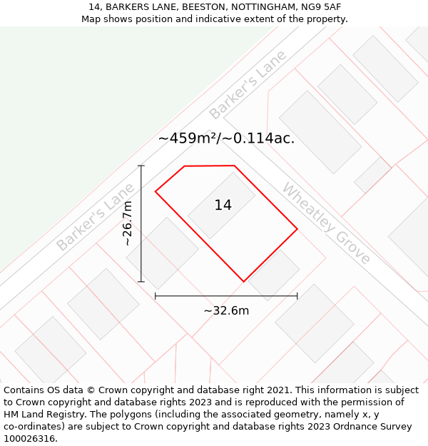 14, BARKERS LANE, BEESTON, NOTTINGHAM, NG9 5AF: Plot and title map