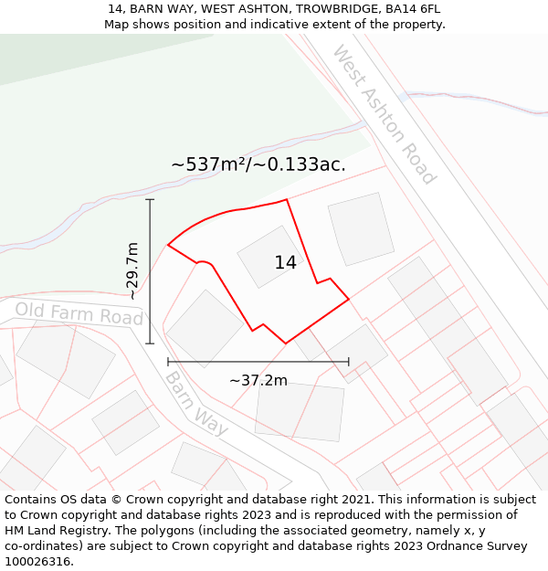 14, BARN WAY, WEST ASHTON, TROWBRIDGE, BA14 6FL: Plot and title map