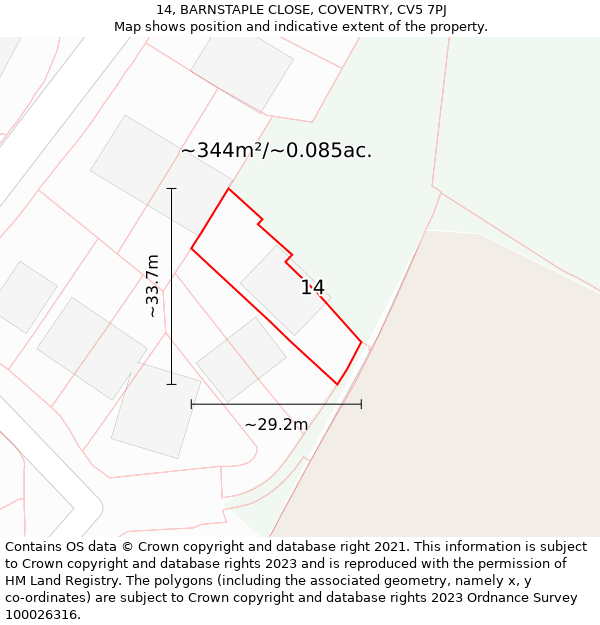 14, BARNSTAPLE CLOSE, COVENTRY, CV5 7PJ: Plot and title map