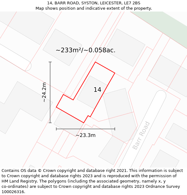 14, BARR ROAD, SYSTON, LEICESTER, LE7 2BS: Plot and title map