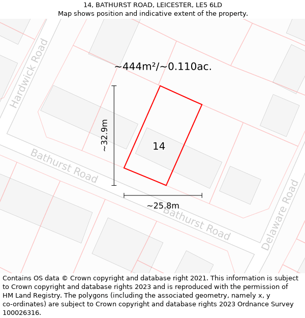 14, BATHURST ROAD, LEICESTER, LE5 6LD: Plot and title map