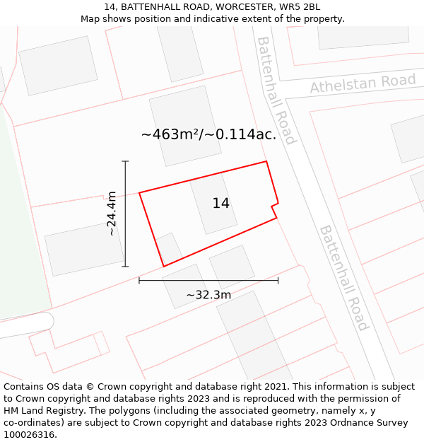 14, BATTENHALL ROAD, WORCESTER, WR5 2BL: Plot and title map