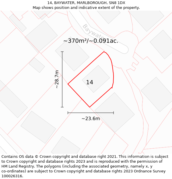 14, BAYWATER, MARLBOROUGH, SN8 1DX: Plot and title map