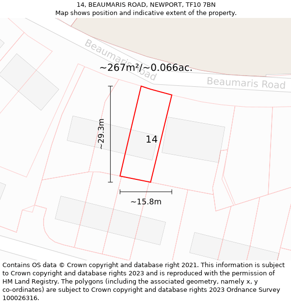 14, BEAUMARIS ROAD, NEWPORT, TF10 7BN: Plot and title map