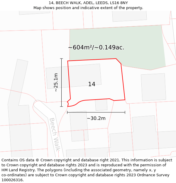 14, BEECH WALK, ADEL, LEEDS, LS16 8NY: Plot and title map