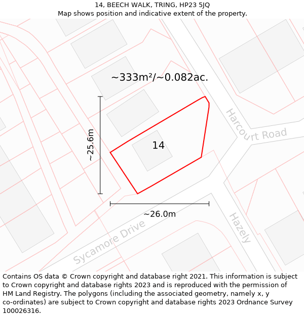 14, BEECH WALK, TRING, HP23 5JQ: Plot and title map