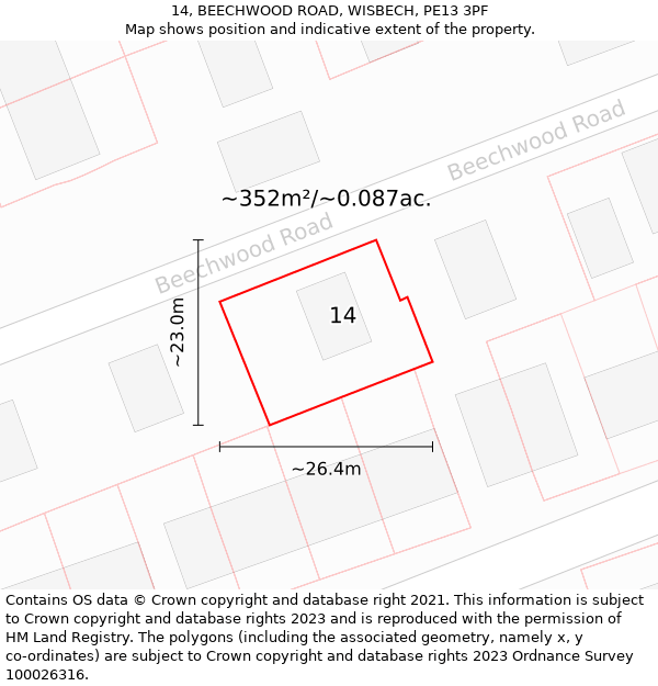 14, BEECHWOOD ROAD, WISBECH, PE13 3PF: Plot and title map