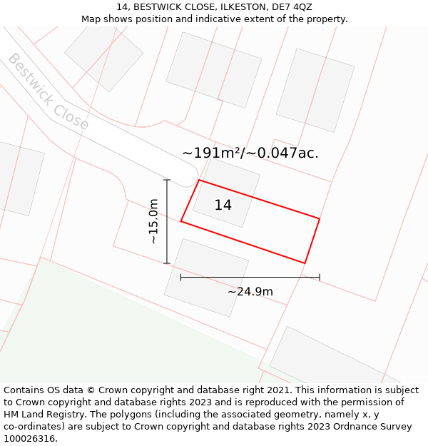 14, BESTWICK CLOSE, ILKESTON, DE7 4QZ: Plot and title map