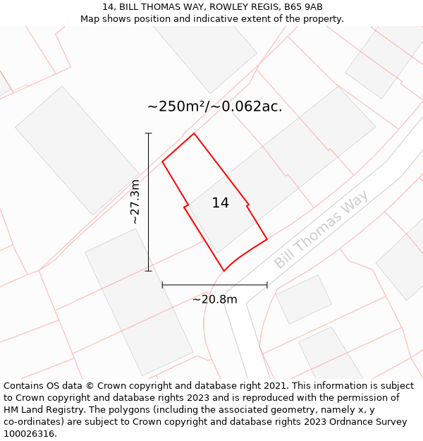 14, BILL THOMAS WAY, ROWLEY REGIS, B65 9AB: Plot and title map