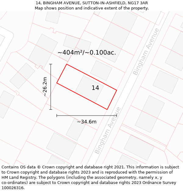 14, BINGHAM AVENUE, SUTTON-IN-ASHFIELD, NG17 3AR: Plot and title map