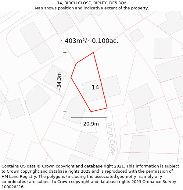 14, BIRCH CLOSE, RIPLEY, DE5 3QA: Plot and title map