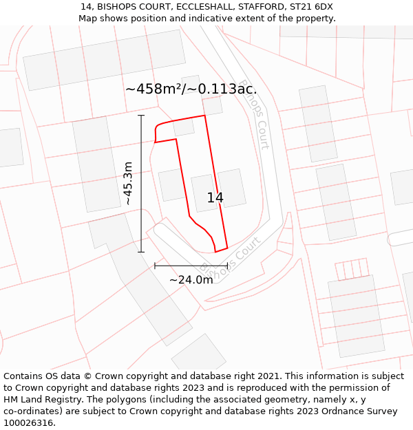 14, BISHOPS COURT, ECCLESHALL, STAFFORD, ST21 6DX: Plot and title map