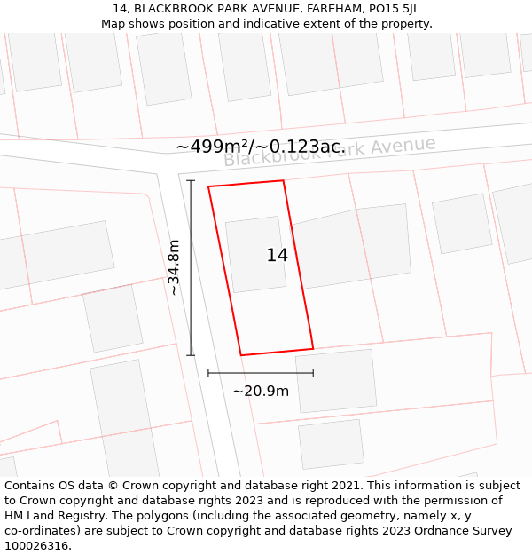14, BLACKBROOK PARK AVENUE, FAREHAM, PO15 5JL: Plot and title map