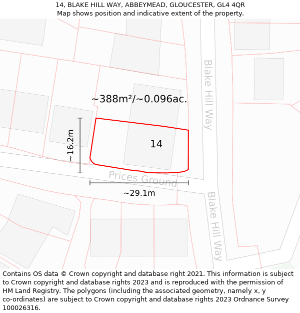 14, BLAKE HILL WAY, ABBEYMEAD, GLOUCESTER, GL4 4QR: Plot and title map