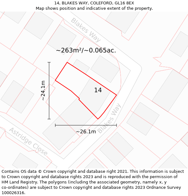 14, BLAKES WAY, COLEFORD, GL16 8EX: Plot and title map