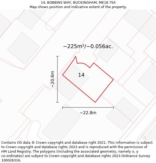 14, BOBBINS WAY, BUCKINGHAM, MK18 7SA: Plot and title map