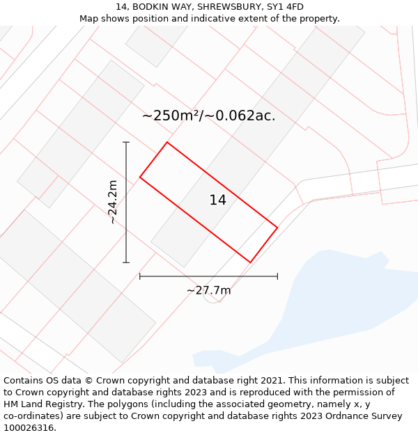 14, BODKIN WAY, SHREWSBURY, SY1 4FD: Plot and title map