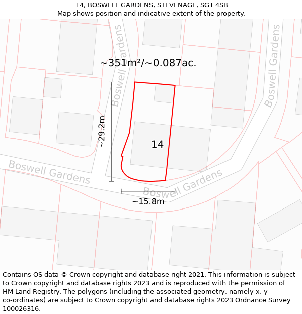 14, BOSWELL GARDENS, STEVENAGE, SG1 4SB: Plot and title map