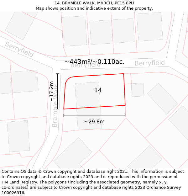 14, BRAMBLE WALK, MARCH, PE15 8PU: Plot and title map