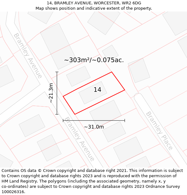 14, BRAMLEY AVENUE, WORCESTER, WR2 6DG: Plot and title map