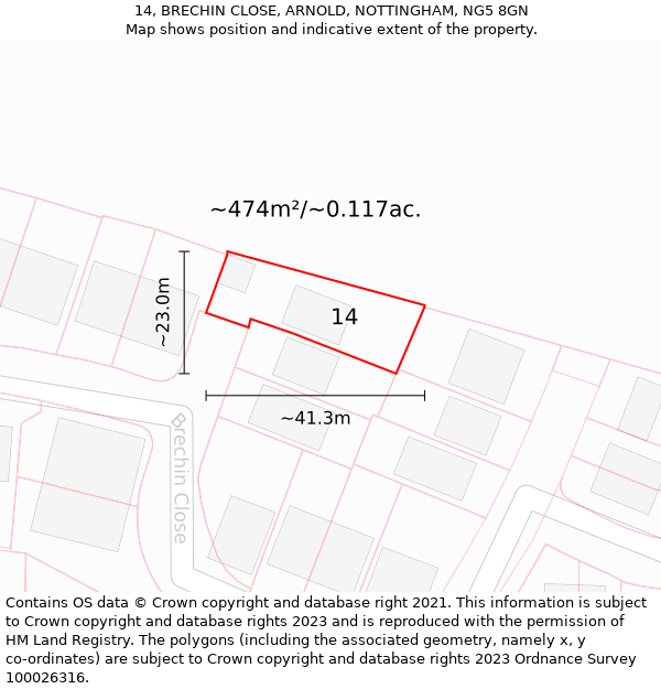 14, BRECHIN CLOSE, ARNOLD, NOTTINGHAM, NG5 8GN: Plot and title map