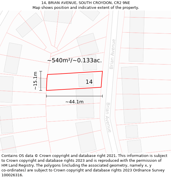 14, BRIAN AVENUE, SOUTH CROYDON, CR2 9NE: Plot and title map