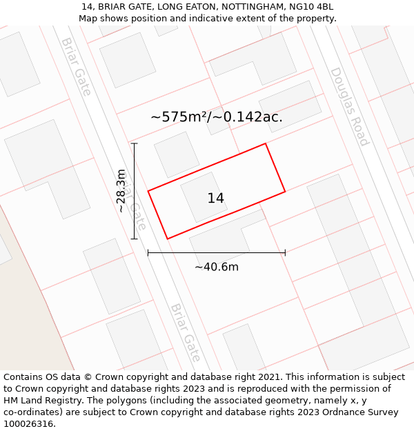 14, BRIAR GATE, LONG EATON, NOTTINGHAM, NG10 4BL: Plot and title map